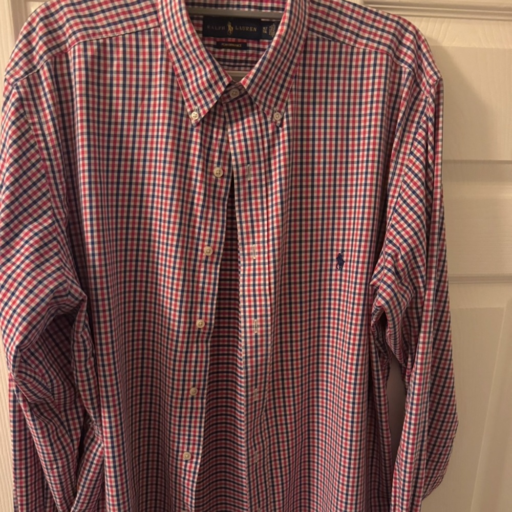 Polo by Ralph Lauren Men's Red White and Blue Checkered Shirt